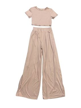 Blush Wide Leg High Waist Pants Crop Top Pink Matching Set Romantic Feminine